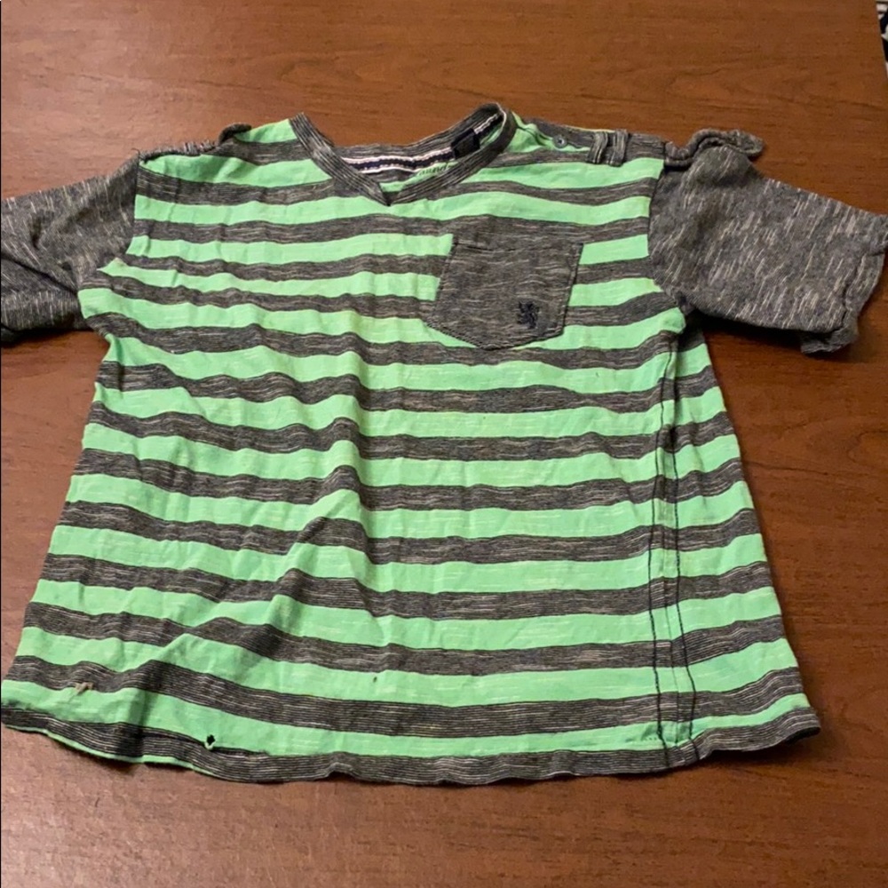 Green and gray striped casual shirt